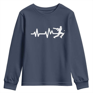 Cricket Player Youth Sweatshirt Cricket Heartbeat Batsman TS10 Navy Print Your Wear