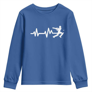 Cricket Player Youth Sweatshirt Cricket Heartbeat Batsman TS10 Royal Blue Print Your Wear
