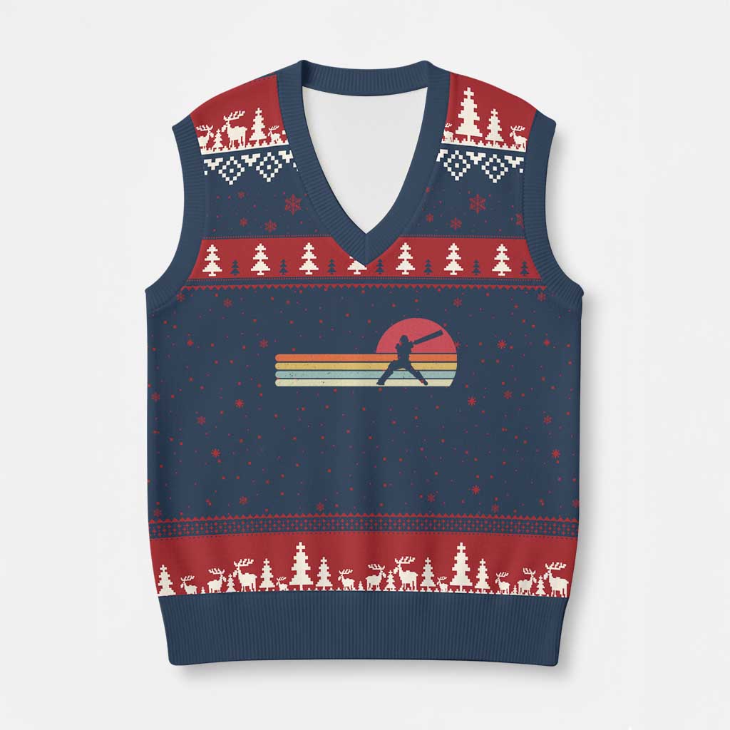 Retro Cricket Player V-Neck Knit Sweater Vest Retro Vintage Sport Batsman Cricket Gifts TS10 Navy Red Print Your Wear