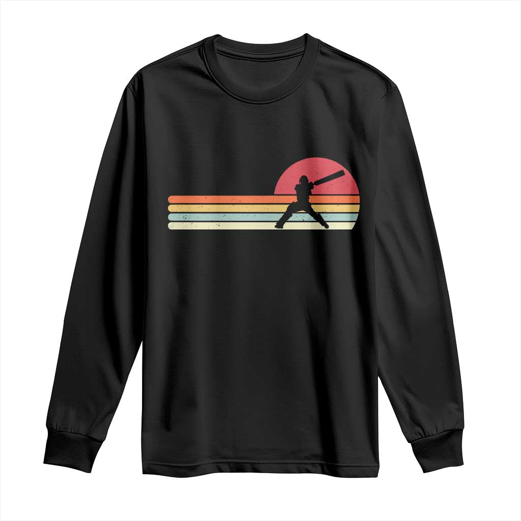 Retro Cricket Player Long Sleeve Shirt Retro Vintage Sport Batsman Cricket Gifts TS10 Black Print Your Wear