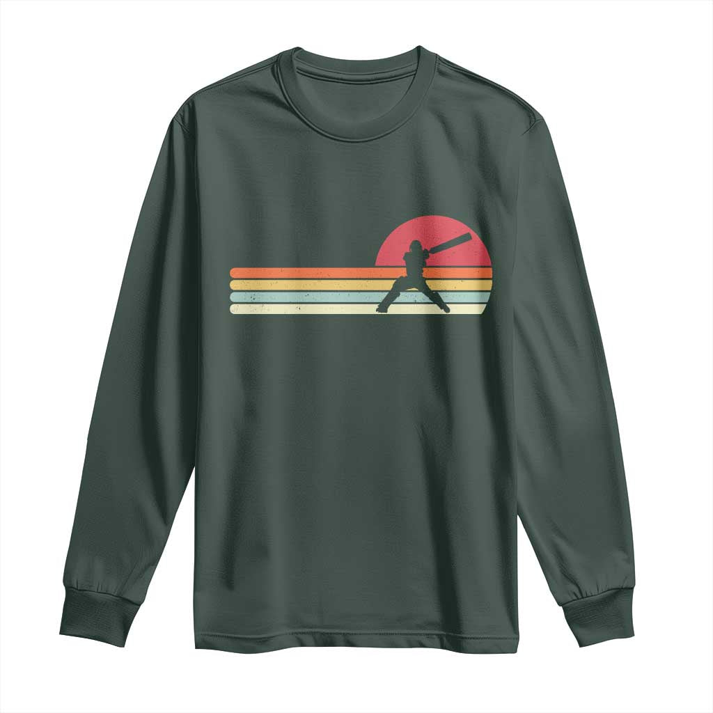 Retro Cricket Player Long Sleeve Shirt Retro Vintage Sport Batsman Cricket Gifts TS10 Dark Forest Green Print Your Wear