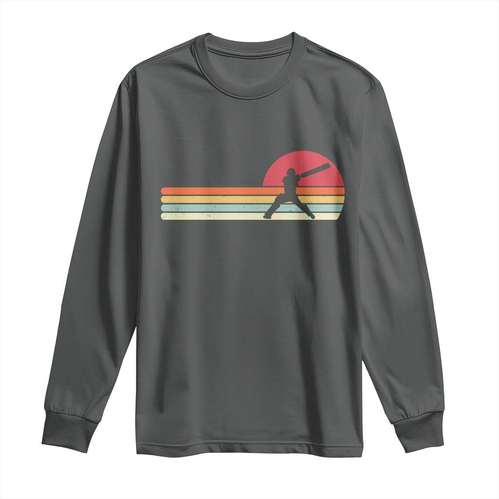 Retro Cricket Player Long Sleeve Shirt Retro Vintage Sport Batsman Cricket Gifts TS10 Dark Heather Print Your Wear