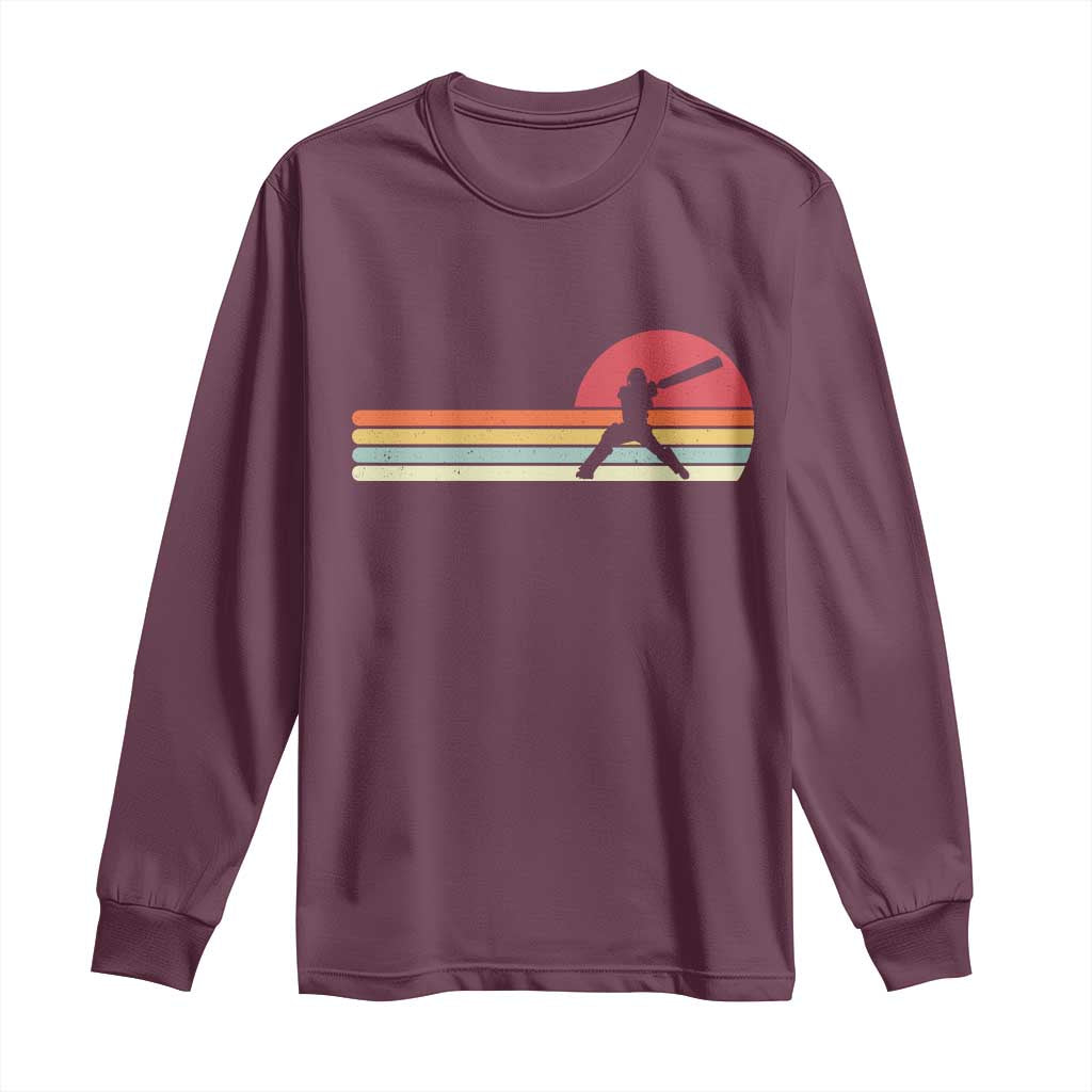 Retro Cricket Player Long Sleeve Shirt Retro Vintage Sport Batsman Cricket Gifts TS10 Maroon Print Your Wear