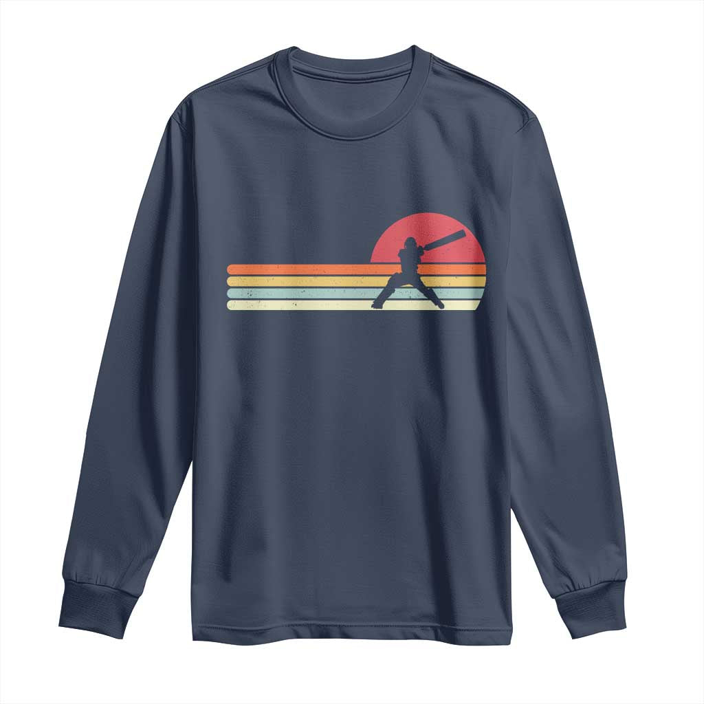 Retro Cricket Player Long Sleeve Shirt Retro Vintage Sport Batsman Cricket Gifts TS10 Navy Print Your Wear