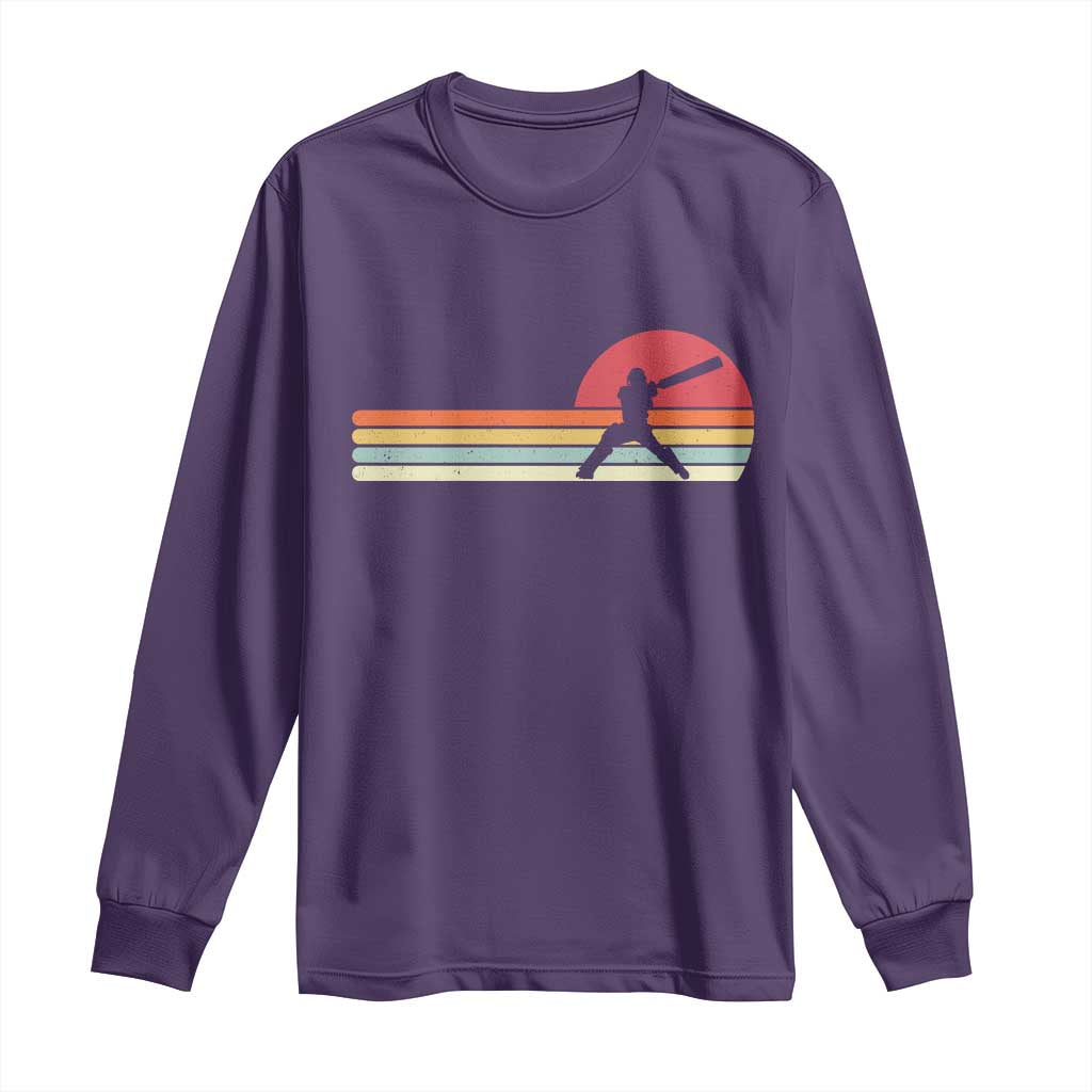 Retro Cricket Player Long Sleeve Shirt Retro Vintage Sport Batsman Cricket Gifts TS10 Purple Print Your Wear