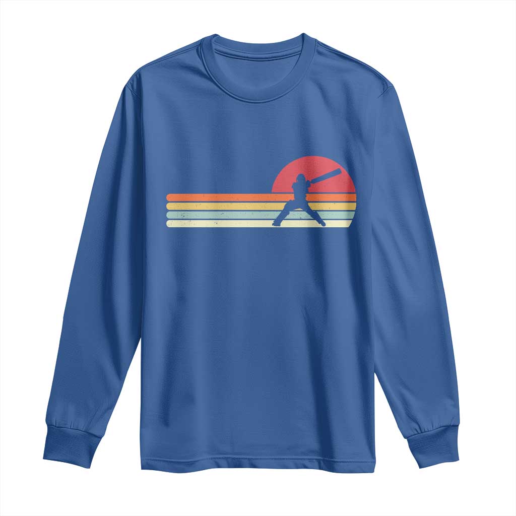 Retro Cricket Player Long Sleeve Shirt Retro Vintage Sport Batsman Cricket Gifts TS10 Royal Blue Print Your Wear