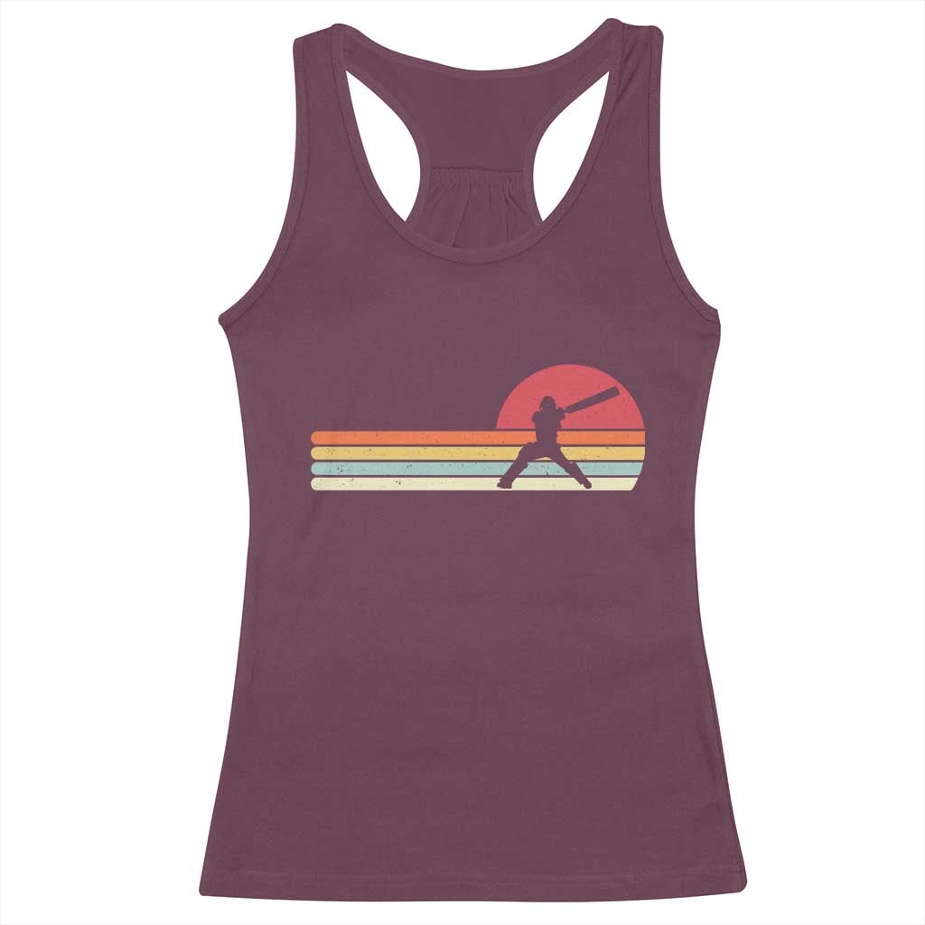 Retro Cricket Player Racerback Tank Top Retro Vintage Sport Batsman Cricket Gifts TS10 Maroon Print Your Wear
