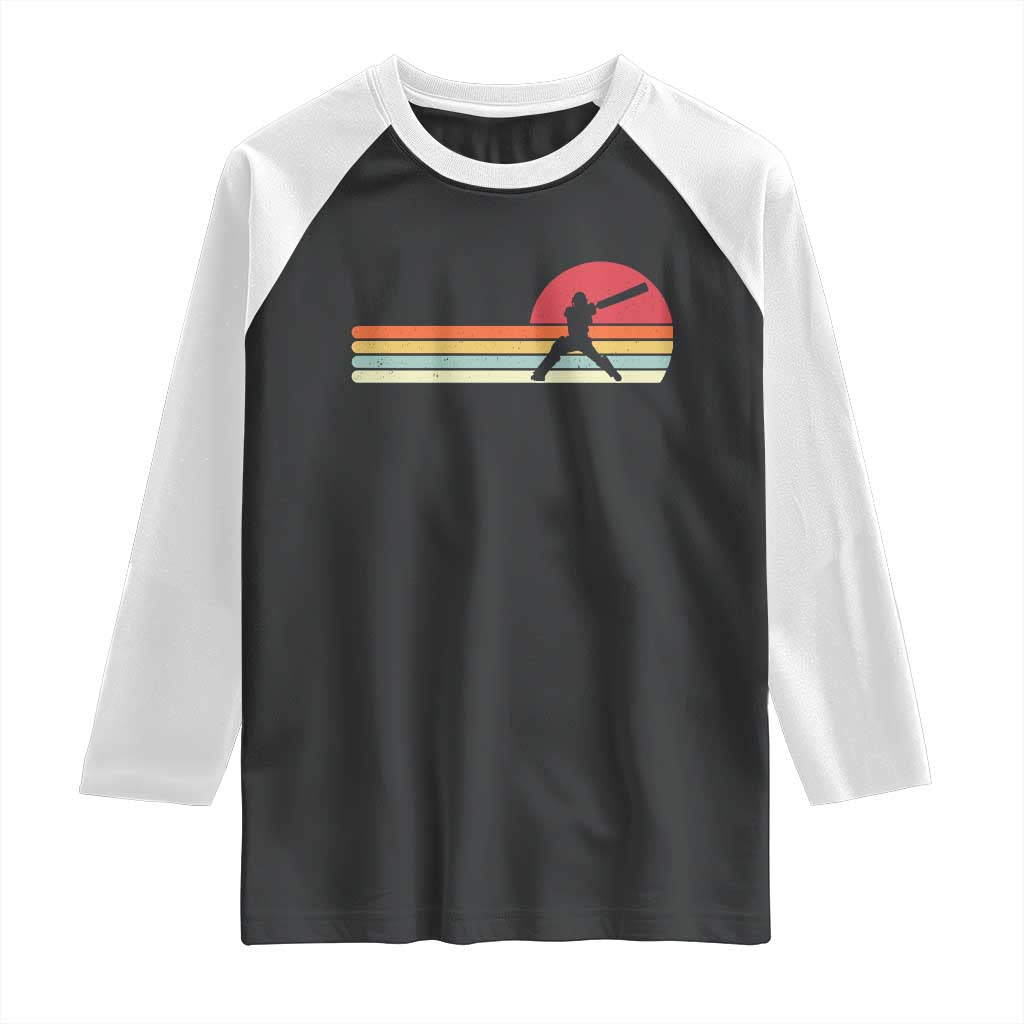 Retro Cricket Player Raglan Shirt Retro Vintage Sport Batsman Cricket Gifts TS10 Black White Print Your Wear