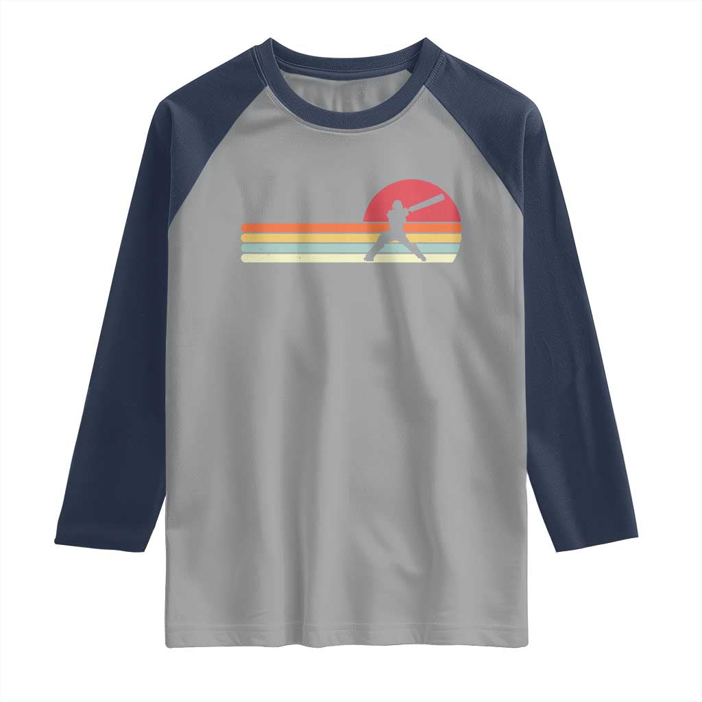 Retro Cricket Player Raglan Shirt Retro Vintage Sport Batsman Cricket Gifts TS10 Sport Gray Navy Print Your Wear