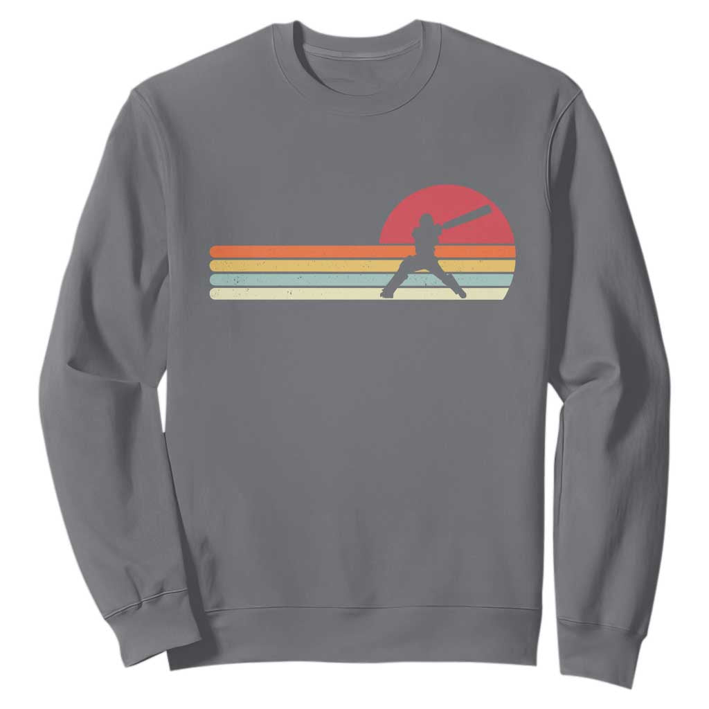 Retro Cricket Player Sweatshirt Retro Vintage Sport Batsman Cricket Gifts TS10 Charcoal Print Your Wear