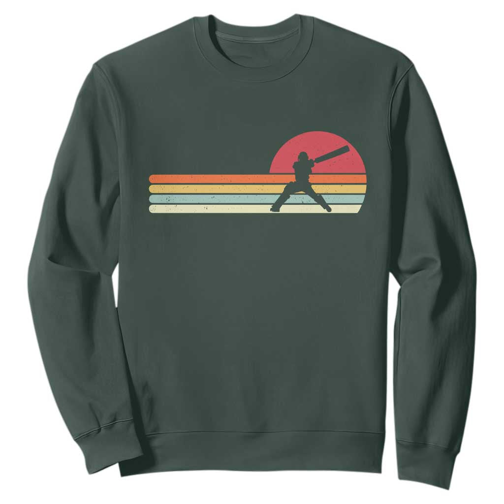 Retro Cricket Player Sweatshirt Retro Vintage Sport Batsman Cricket Gifts TS10 Dark Forest Green Print Your Wear