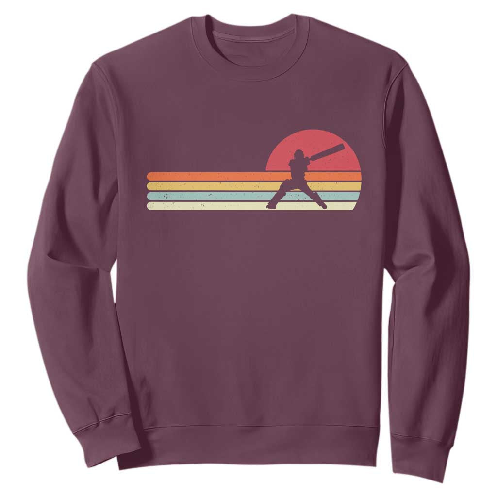 Retro Cricket Player Sweatshirt Retro Vintage Sport Batsman Cricket Gifts TS10 Maroon Print Your Wear