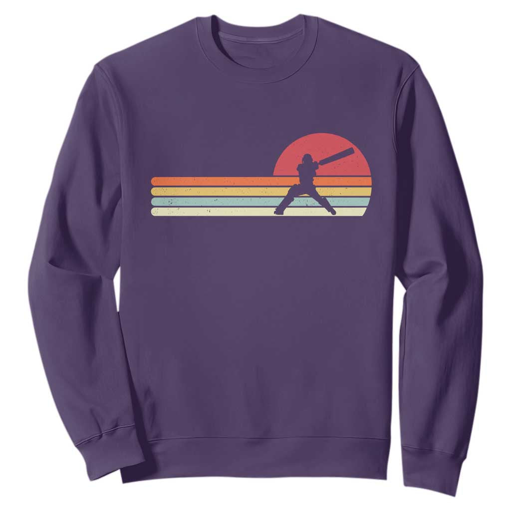 Retro Cricket Player Sweatshirt Retro Vintage Sport Batsman Cricket Gifts TS10 Purple Print Your Wear