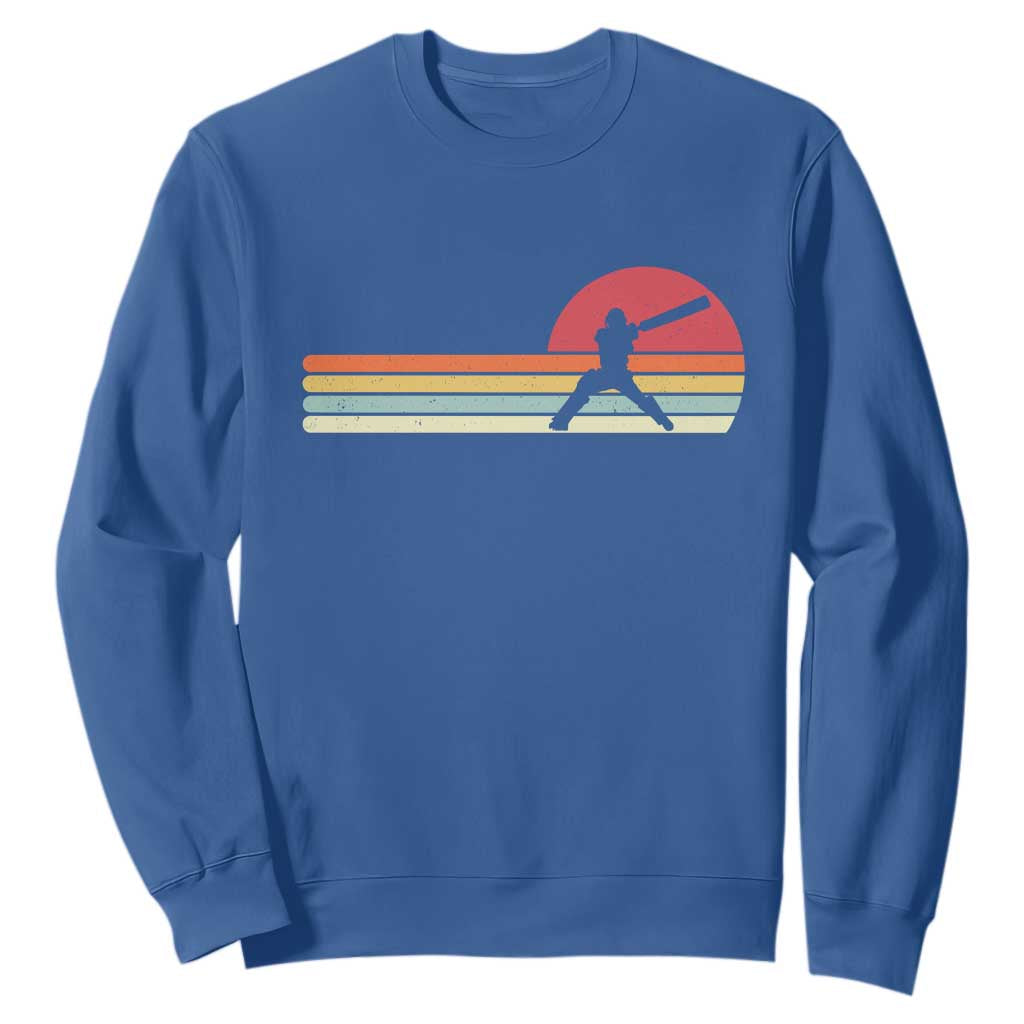 Retro Cricket Player Sweatshirt Retro Vintage Sport Batsman Cricket Gifts TS10 Royal Blue Print Your Wear