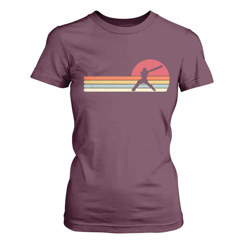 Retro Cricket Player T Shirt For Women Retro Vintage Sport Batsman Cricket Gifts TS10 Maroon Print Your Wear