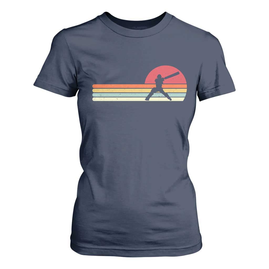 Retro Cricket Player T Shirt For Women Retro Vintage Sport Batsman Cricket Gifts TS10 Navy Print Your Wear