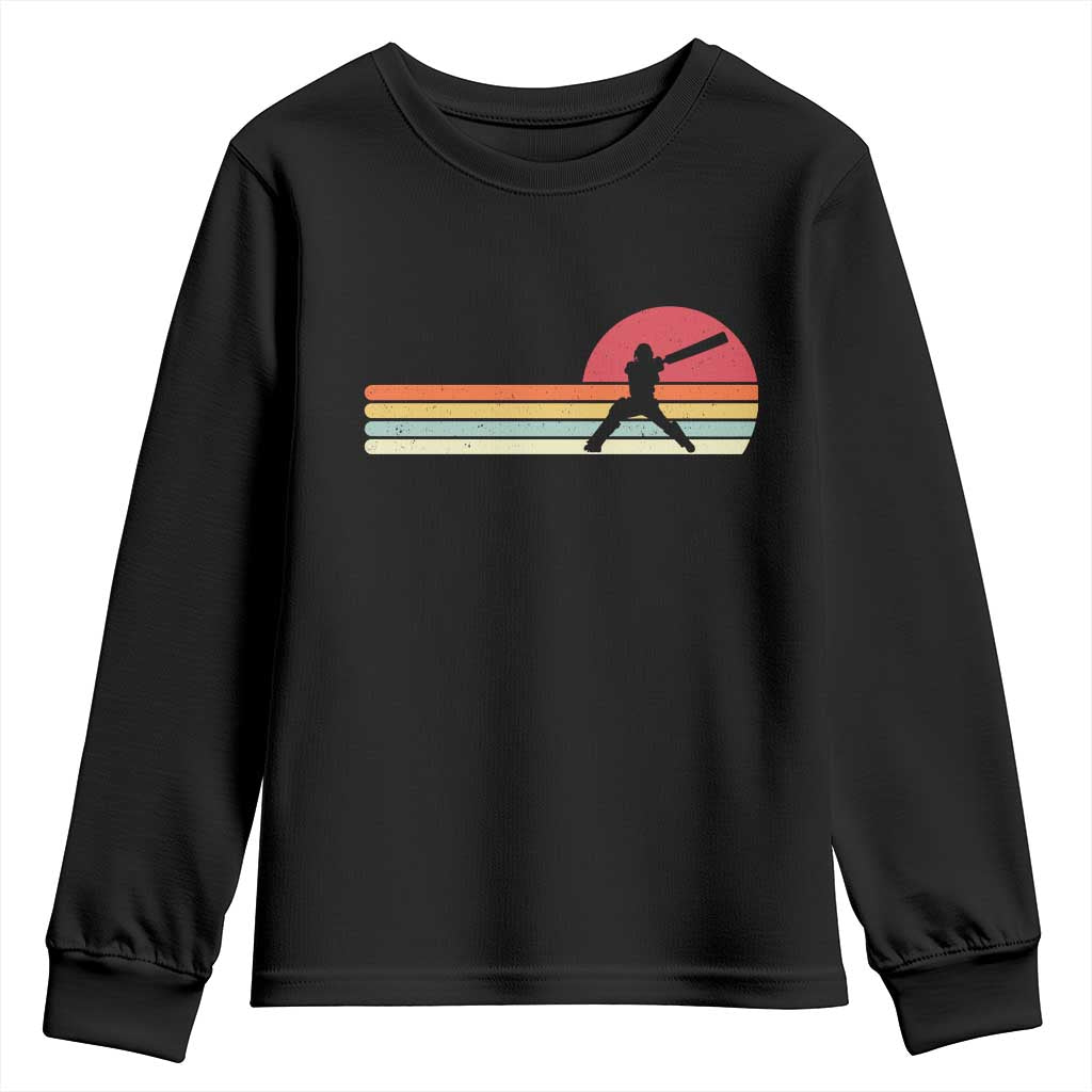 Retro Cricket Player Youth Sweatshirt Retro Vintage Sport Batsman Cricket Gifts TS10 Black Print Your Wear