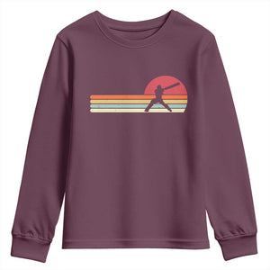 Retro Cricket Player Youth Sweatshirt Retro Vintage Sport Batsman Cricket Gifts TS10 Maroon Print Your Wear