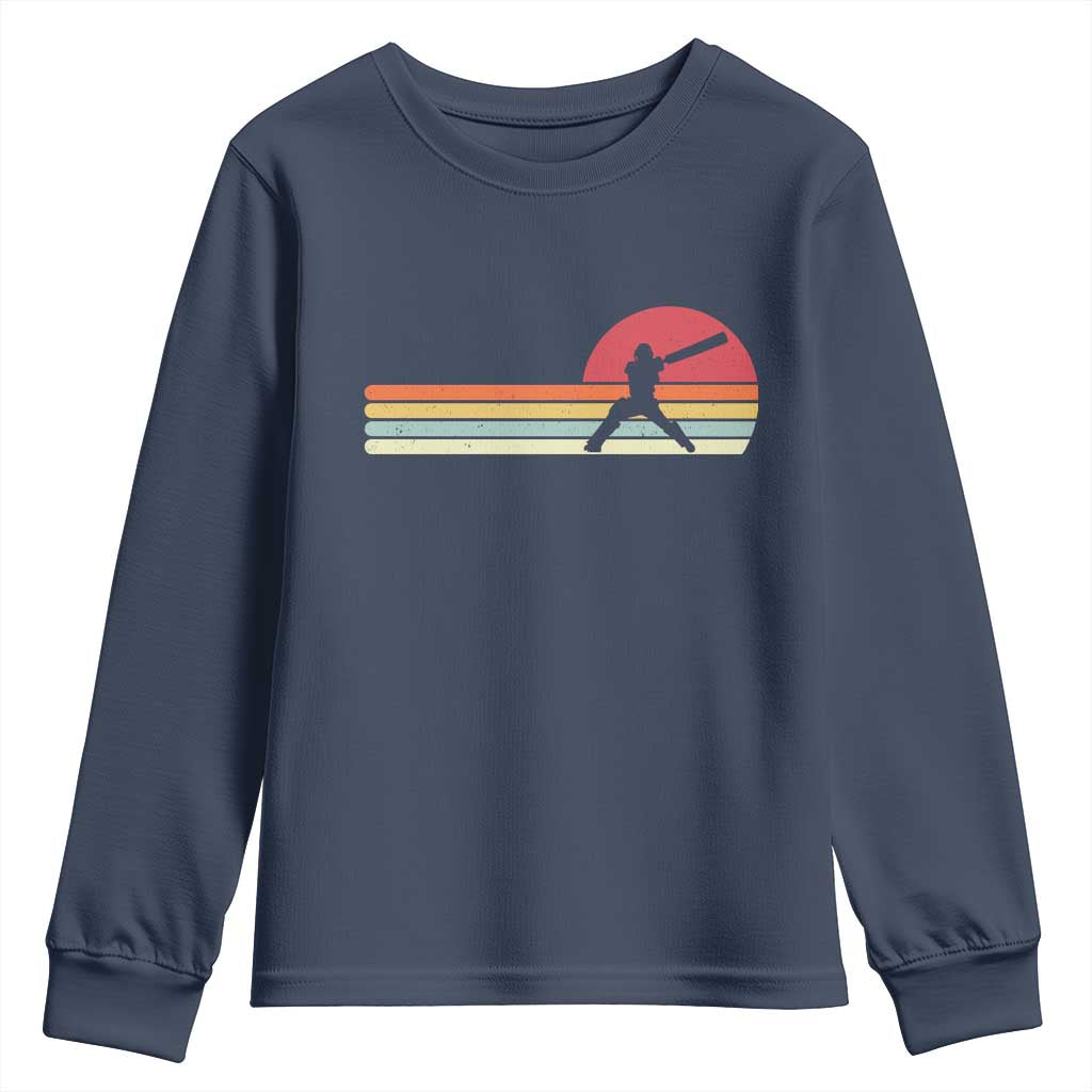 Retro Cricket Player Youth Sweatshirt Retro Vintage Sport Batsman Cricket Gifts TS10 Navy Print Your Wear