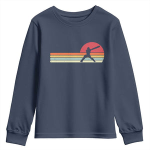 Retro Cricket Player Youth Sweatshirt Retro Vintage Sport Batsman Cricket Gifts TS10 Navy Print Your Wear