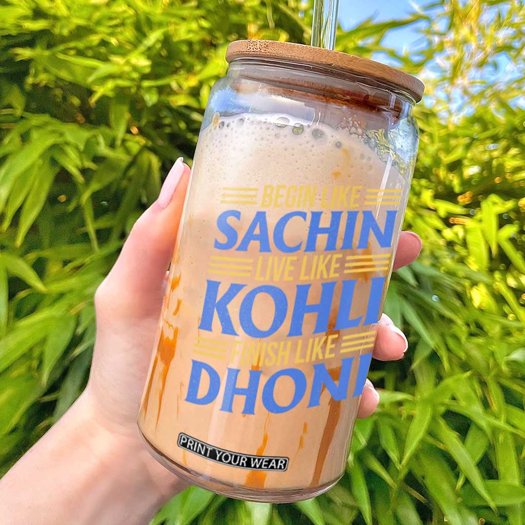 Indian Cricket Glass Can Begin Like Sachin Live Like Kohli Finish Like Dhoni TS10 Black Print Your Wear