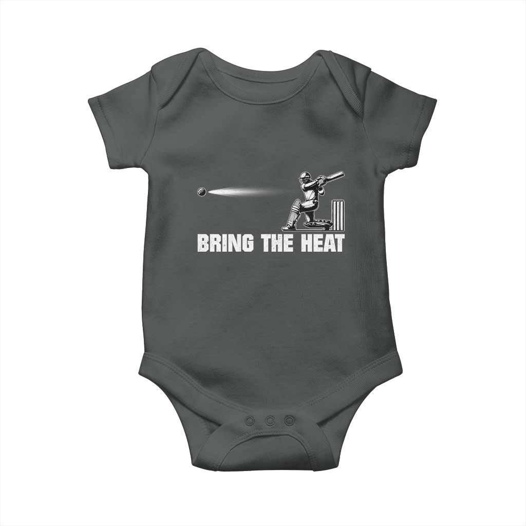 Cricket Player Baby Onesie Bring The Heat Batting TS10 Dark Heather Print Your Wear
