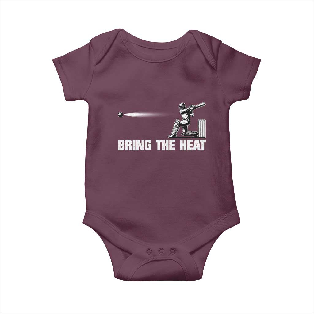 Cricket Player Baby Onesie Bring The Heat Batting TS10 Maroon Print Your Wear