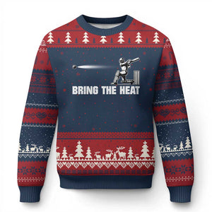 Cricket Player Ugly Christmas Sweater Bring The Heat Batting TS10 Navy Red Print Your Wear