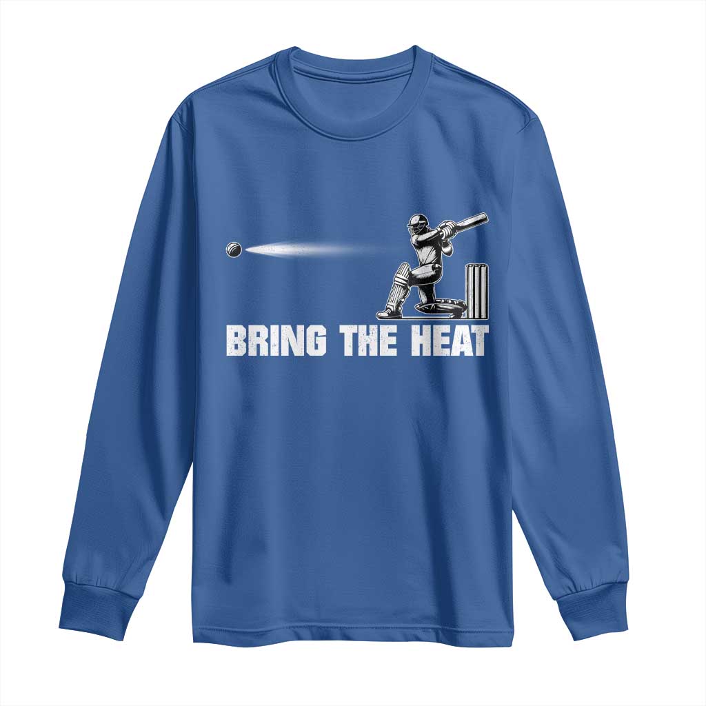 Cricket Player Long Sleeve Shirt Bring The Heat Batting TS10 Royal Blue Print Your Wear