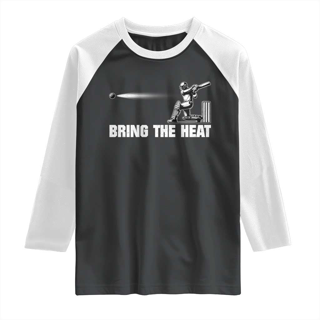 Cricket Player Raglan Shirt Bring The Heat Batting TS10 Black White Print Your Wear