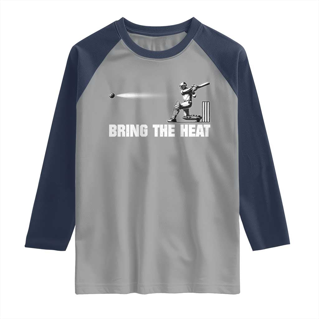 Cricket Player Raglan Shirt Bring The Heat Batting TS10 Sport Gray Navy Print Your Wear