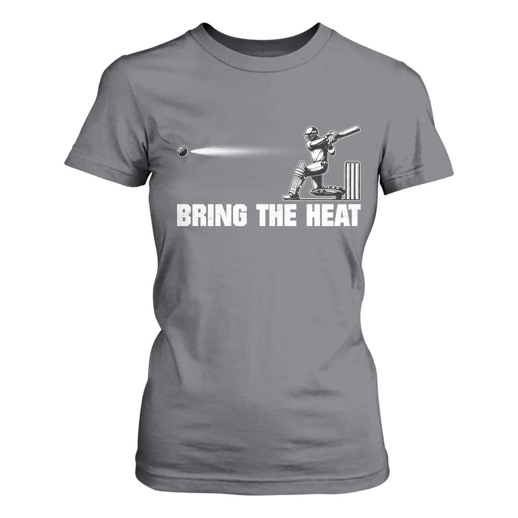 Cricket Player T Shirt For Women Bring The Heat Batting TS10 Charcoal Print Your Wear