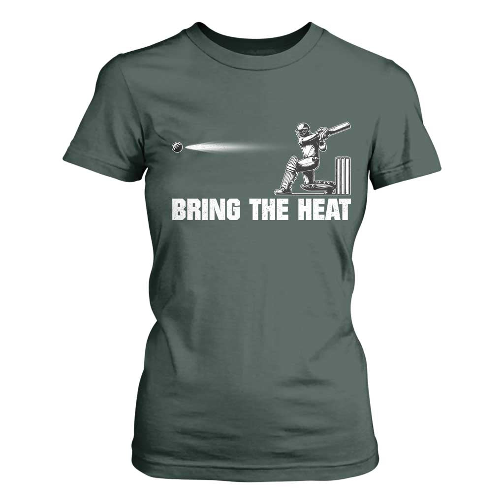 Cricket Player T Shirt For Women Bring The Heat Batting TS10 Dark Forest Green Print Your Wear