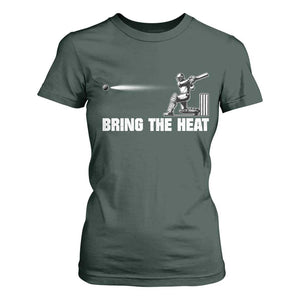 Cricket Player T Shirt For Women Bring The Heat Batting TS10 Dark Forest Green Print Your Wear