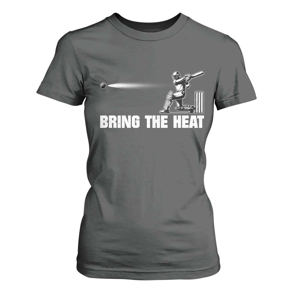 Cricket Player T Shirt For Women Bring The Heat Batting TS10 Dark Heather Print Your Wear