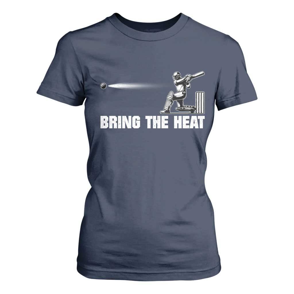 Cricket Player T Shirt For Women Bring The Heat Batting TS10 Navy Print Your Wear