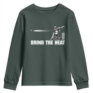Cricket Player Youth Sweatshirt Bring The Heat Batting TS10 Dark Forest Green Print Your Wear