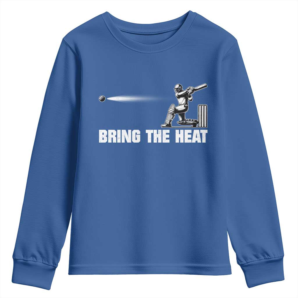 Cricket Player Youth Sweatshirt Bring The Heat Batting TS10 Royal Blue Print Your Wear