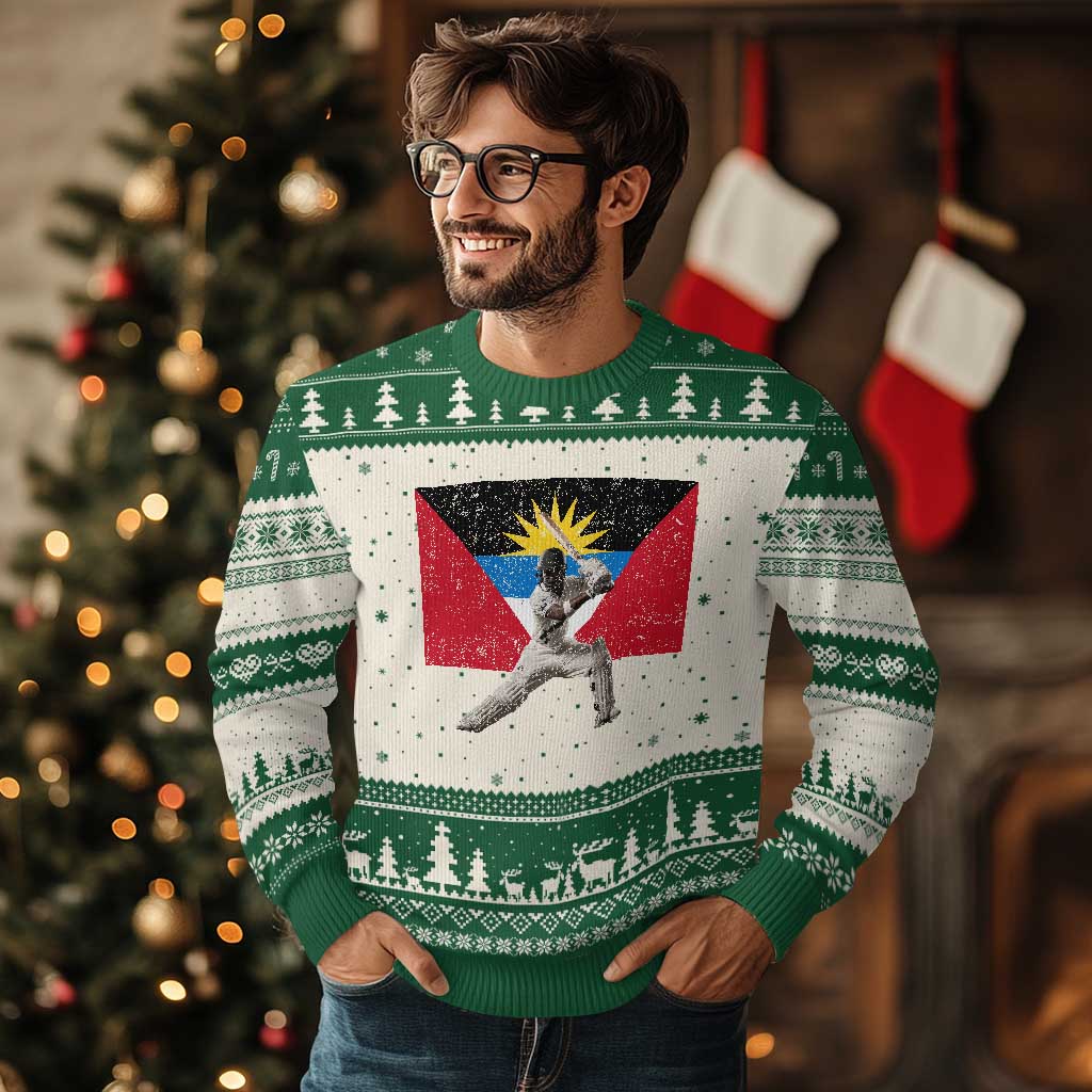 Antigua and Barbuda Cricket Ugly Christmas Sweater Retro Vintage Sport Antiguan Flag West Indies Fan TS10 Beige Green Print Your Wear