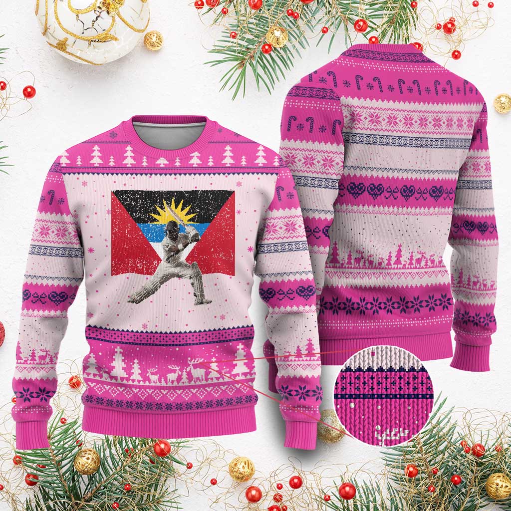 Antigua and Barbuda Cricket Ugly Christmas Sweater Retro Vintage Sport Antiguan Flag West Indies Fan TS10 Hot Pink Print Your Wear