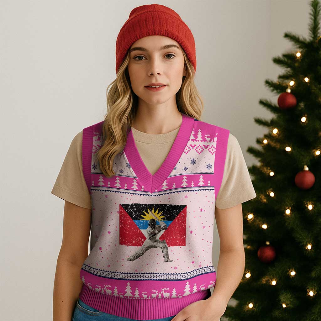 Antigua and Barbuda Cricket V-Neck Knit Sweater Vest Retro Vintage Sport Antiguan Flag West Indies Fan TS10 Hot Pink Print Your Wear