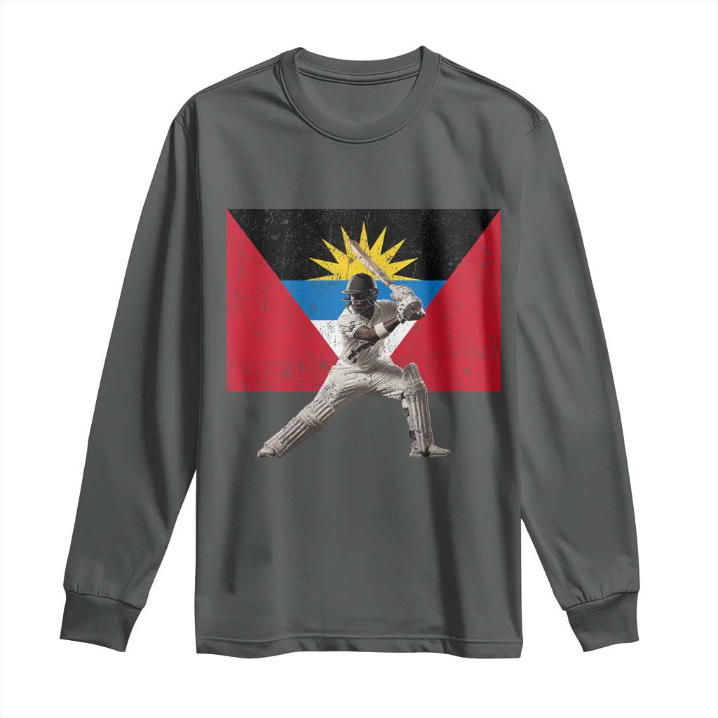 Antigua and Barbuda Cricket Long Sleeve Shirt Retro Vintage Sport Antiguan Flag West Indies Fan TS10 Dark Heather Print Your Wear