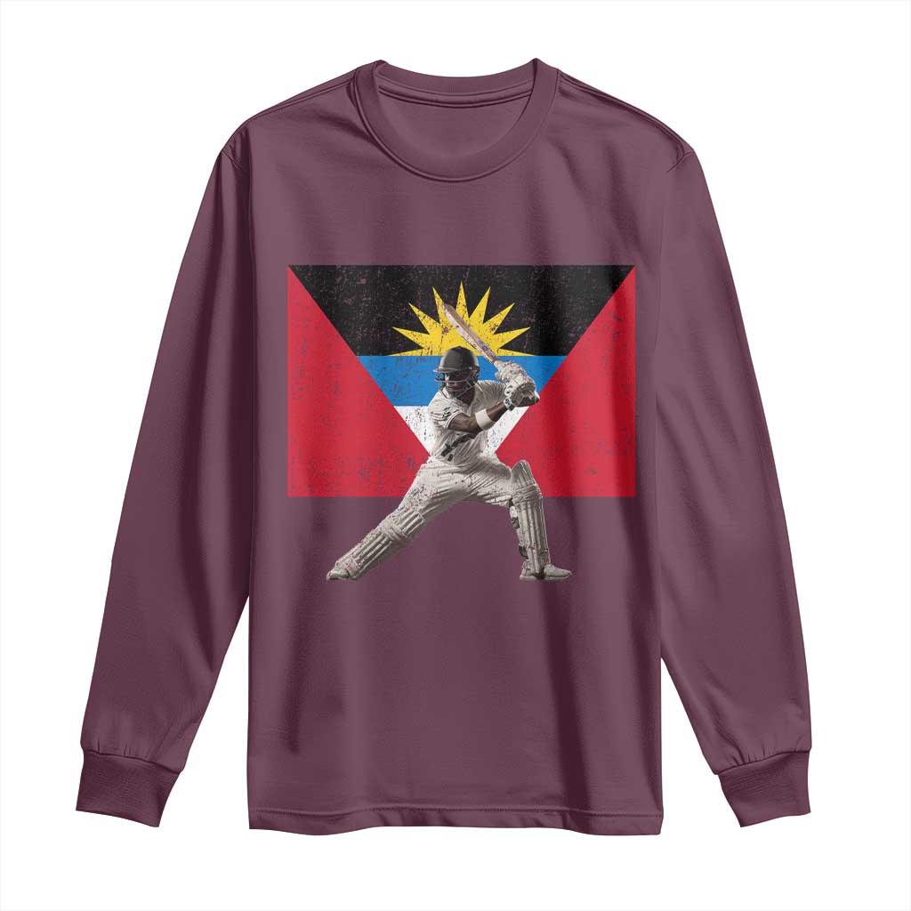 Antigua and Barbuda Cricket Long Sleeve Shirt Retro Vintage Sport Antiguan Flag West Indies Fan TS10 Maroon Print Your Wear