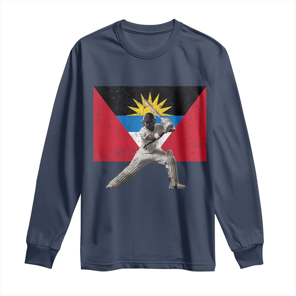 Antigua and Barbuda Cricket Long Sleeve Shirt Retro Vintage Sport Antiguan Flag West Indies Fan TS10 Navy Print Your Wear