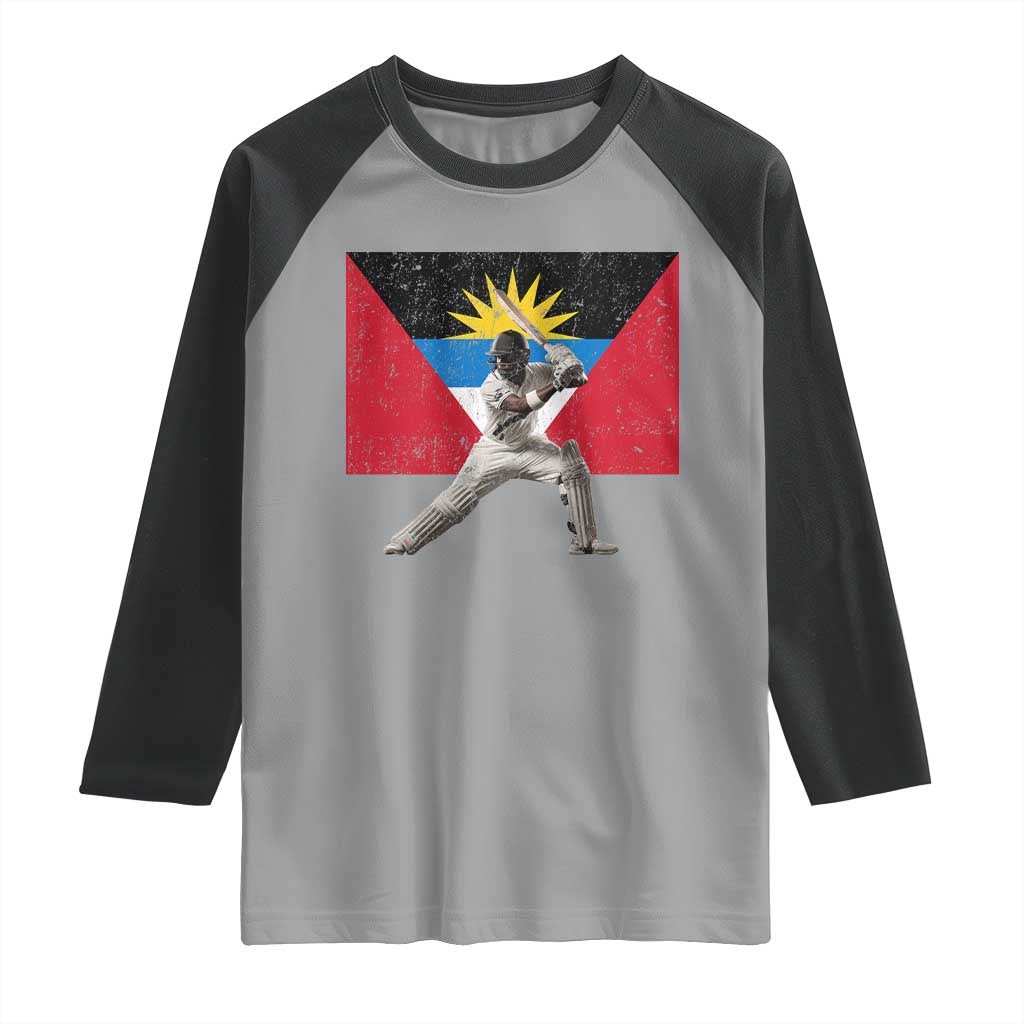 Antigua and Barbuda Cricket Raglan Shirt Retro Vintage Sport Antiguan Flag West Indies Fan TS10 Sport Gray Black Print Your Wear