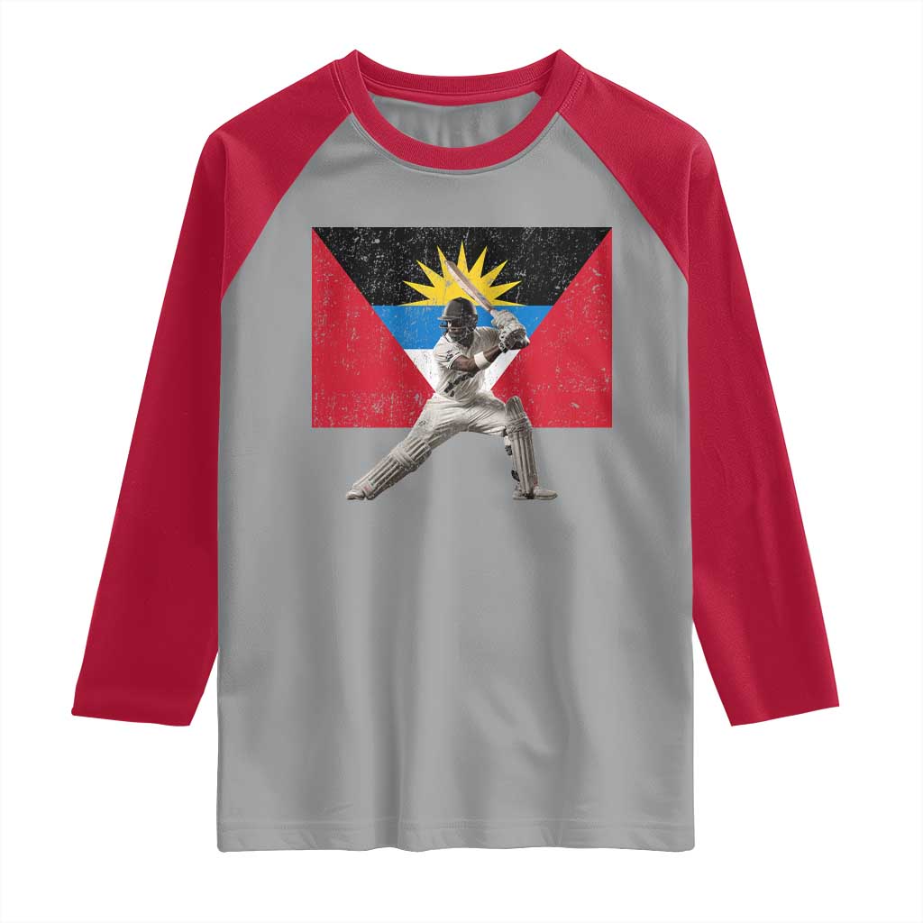 Antigua and Barbuda Cricket Raglan Shirt Retro Vintage Sport Antiguan Flag West Indies Fan TS10 Sport Gray Red Print Your Wear