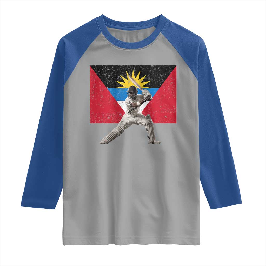 Antigua and Barbuda Cricket Raglan Shirt Retro Vintage Sport Antiguan Flag West Indies Fan TS10 Sport Gray Royal Print Your Wear