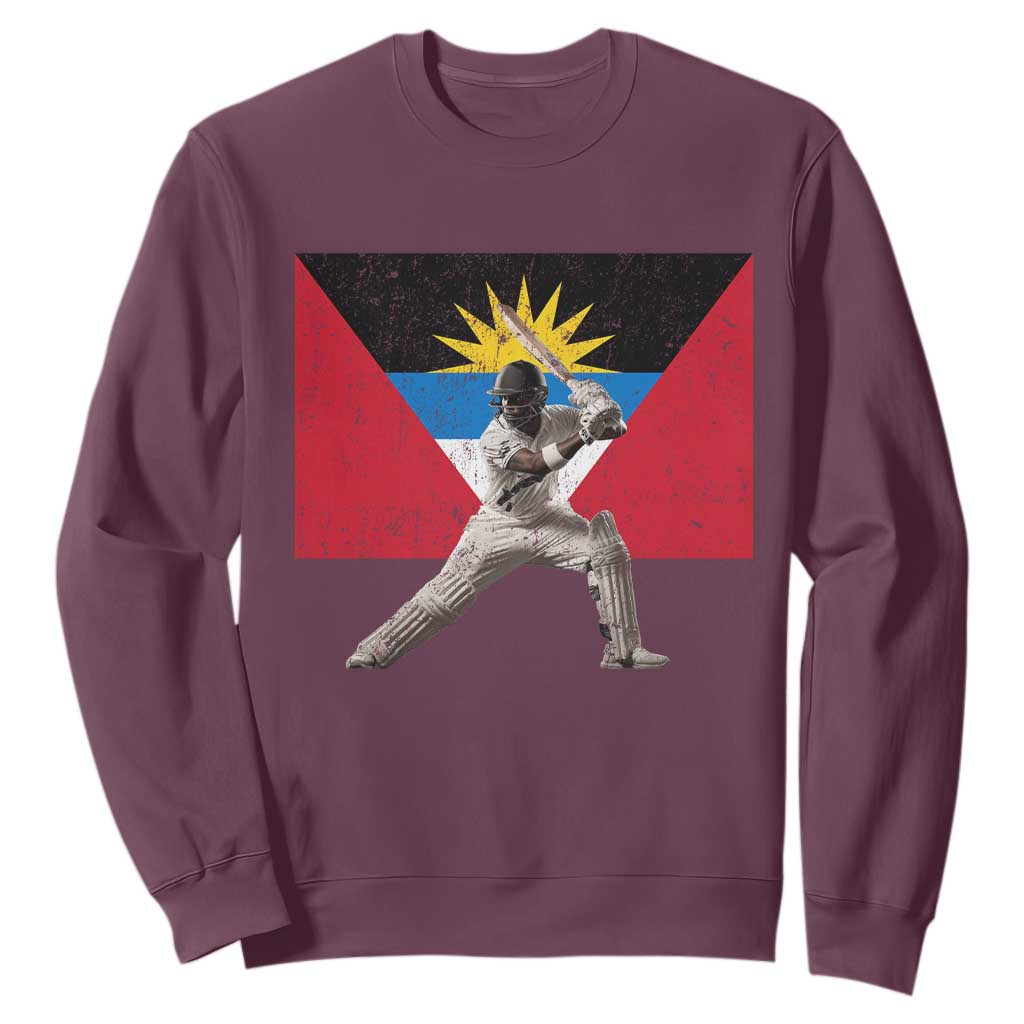 Antigua and Barbuda Cricket Sweatshirt Retro Vintage Sport Antiguan Flag West Indies Fan TS10 Maroon Print Your Wear