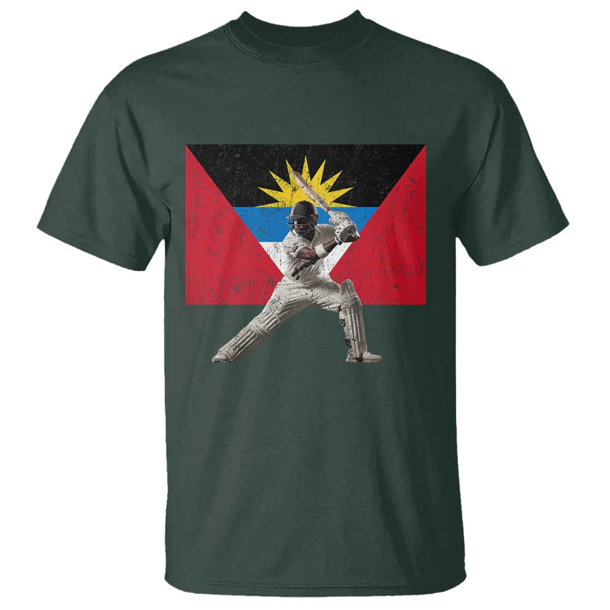 Antigua and Barbuda Cricket T Shirt Retro Vintage Sport Antiguan Flag West Indies Fan TS10 Dark Forest Green Print Your Wear
