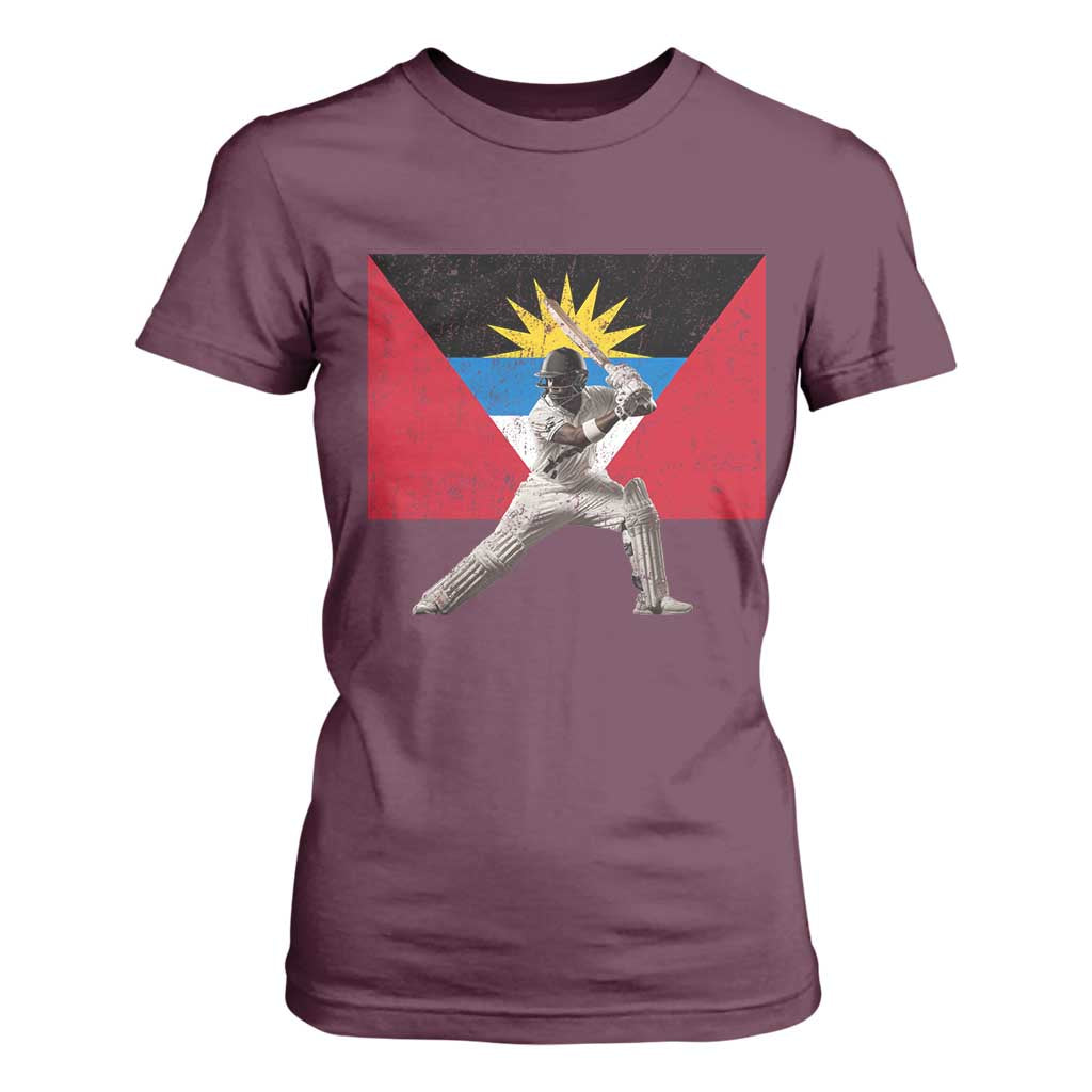 Antigua and Barbuda Cricket T Shirt For Women Retro Vintage Sport Antiguan Flag West Indies Fan TS10 Maroon Print Your Wear